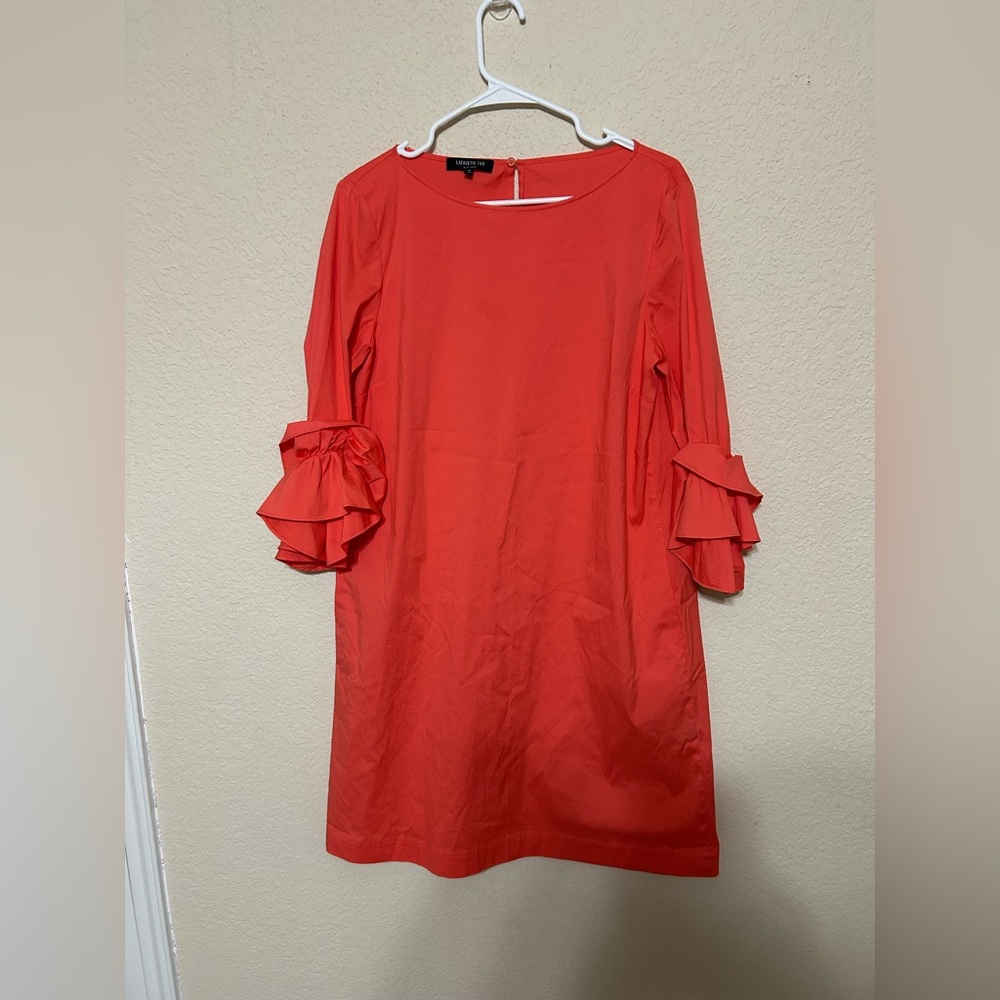 Lafayette 148 New York Women Medium Black Tiered Ruffle Sleeve Dress Pocket